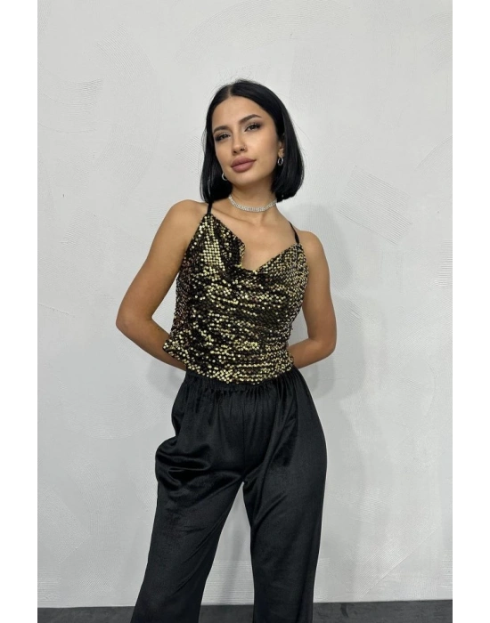 Gold Askılı Degaje Bluz