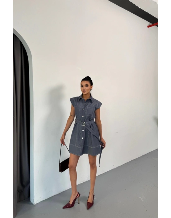 GÖMLEK ELBİE KOLUZ TENCEL KUMAŞ  Mavi