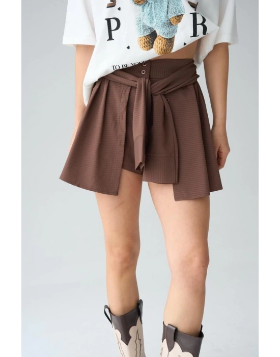 Gömlek Bağlamalı Şort  KAHVE