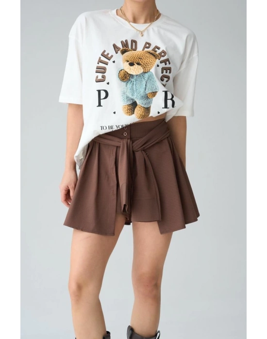 Gömlek Bağlamalı Şort  KAHVE