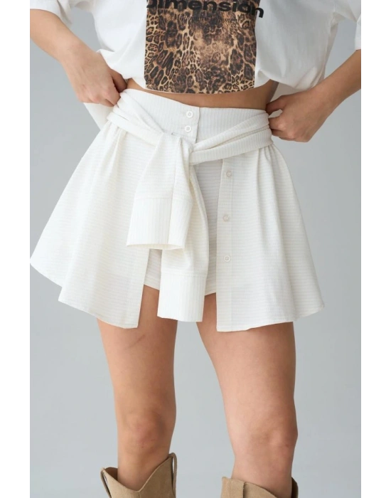 Gömlek Bağlamalı Şort  Krem