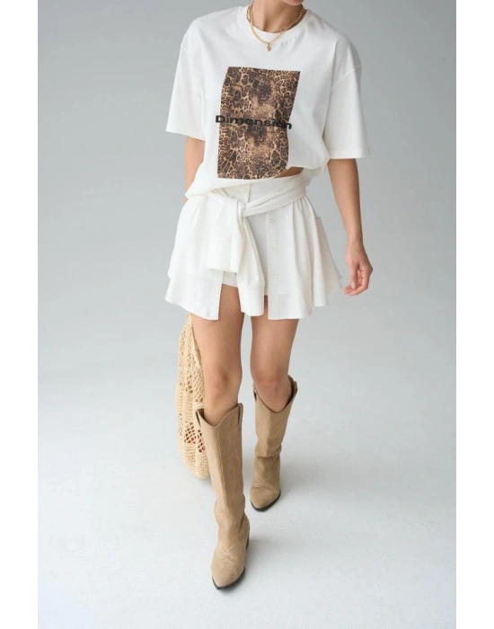 Gömlek Bağlamalı Şort  Krem