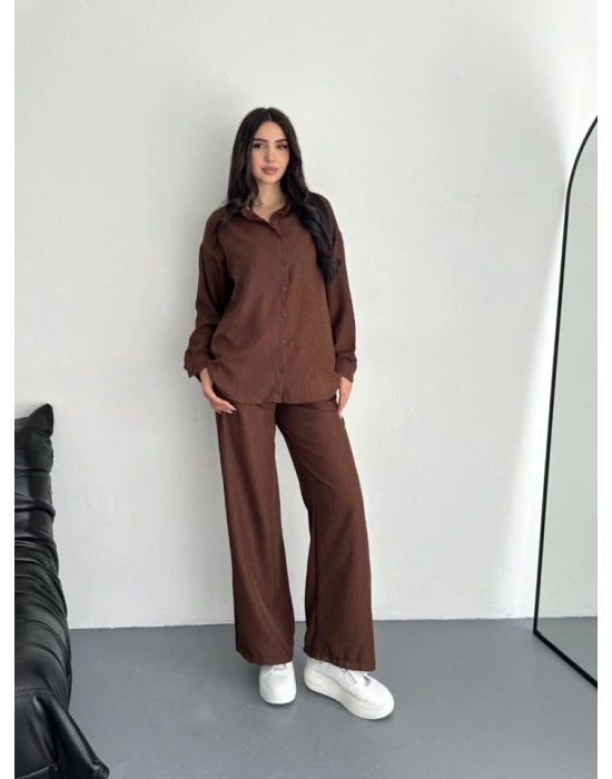 Gömlek Pantolon Ikili Takım  Kahverengi