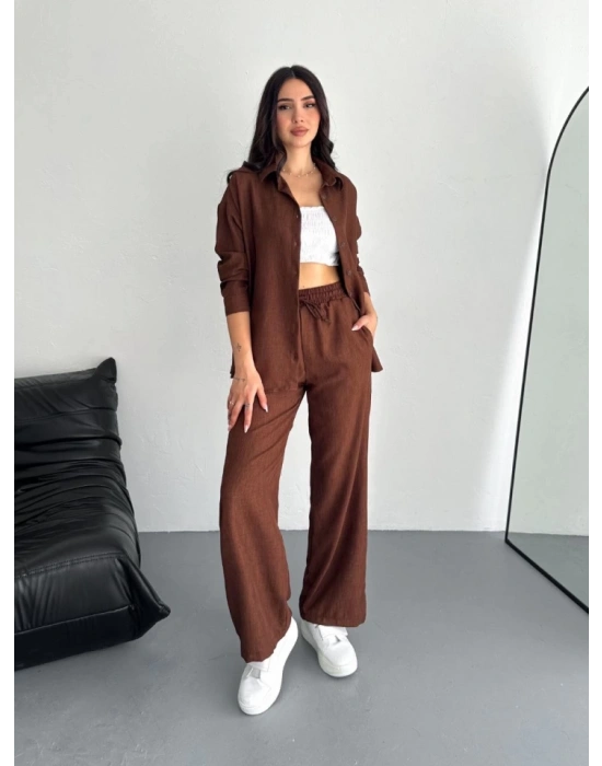 Gömlek Pantolon Ikili Takım  Kahverengi