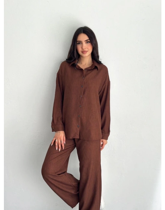 Gömlek Pantolon Ikili Takım  Kahverengi