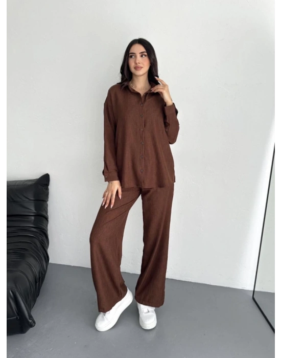 Gömlek Pantolon Ikili Takım  Kahverengi