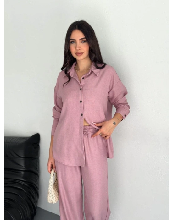 Gömlek Pantolon Ikili Takım  Toz Pembe