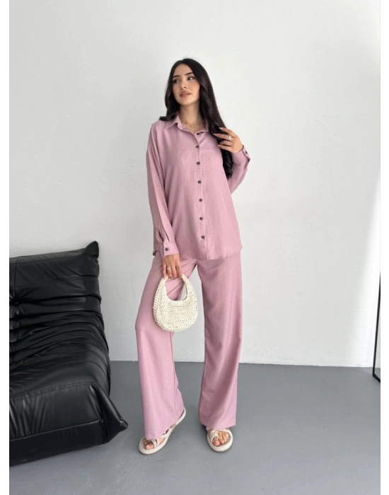 Gömlek Pantolon Ikili Takım  Toz Pembe