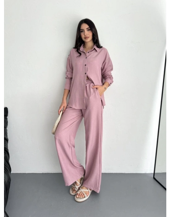 Gömlek Pantolon Ikili Takım  Toz Pembe