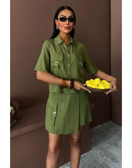 Gömlek Şort Etek Viscon Keten Takım 10162