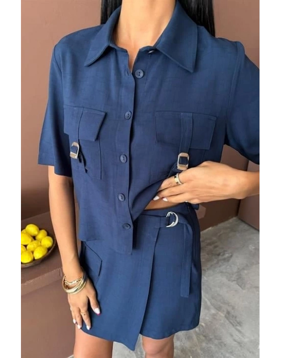 Gömlek Şort Etek Viscon Keten Takım 10162