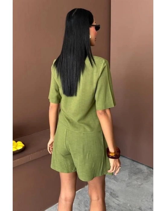 Gömlek Şort Etek Viscon Keten Takım 10162