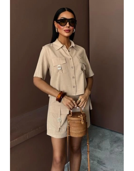 Gömlek Şort Etek Viscon Keten Takım 10162