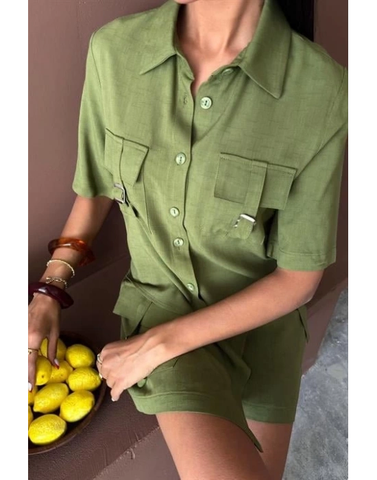 Gömlek Şort Etek Viscon Keten Takım 10162