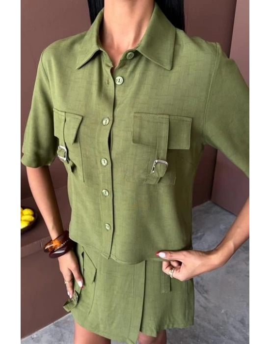 Gömlek Şort Etek Viscon Keten Takım 10162