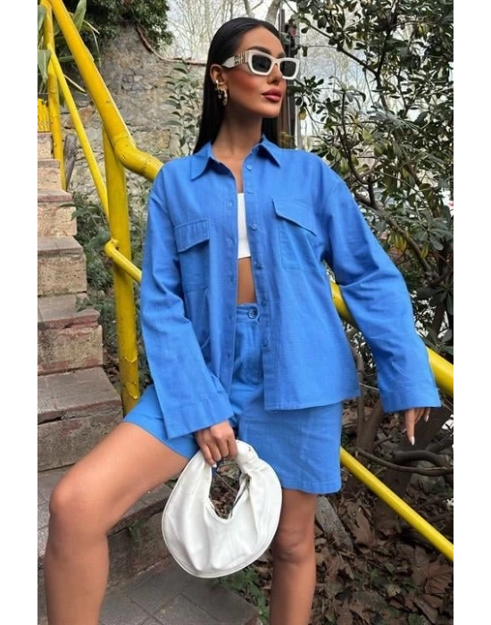 Gömlek Ve Şort Flamlı Keten Takım 10130