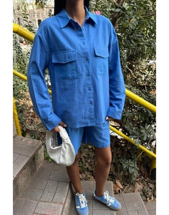 Gömlek Ve Şort Flamlı Keten Takım 10130