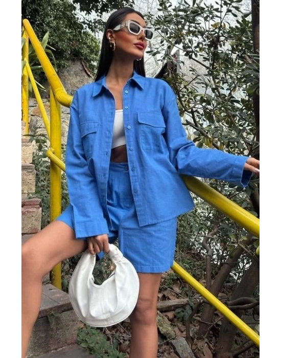 Gömlek Ve Şort Flamlı Keten Takım 10130