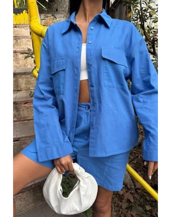 Gömlek Ve Şort Flamlı Keten Takım 10130