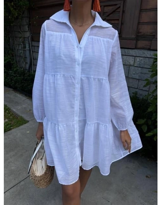 Gömlek Yaka Pileli Elbise 2898