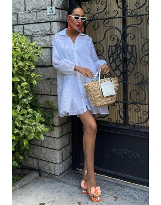 Gömlek Yaka Pileli Elbise 2898