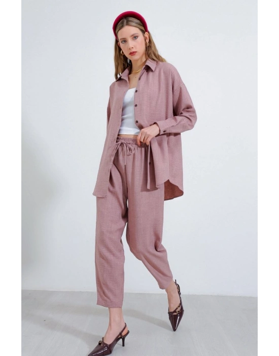 Gül Kurusu Oversize Keten Alt Üst Takım 6622