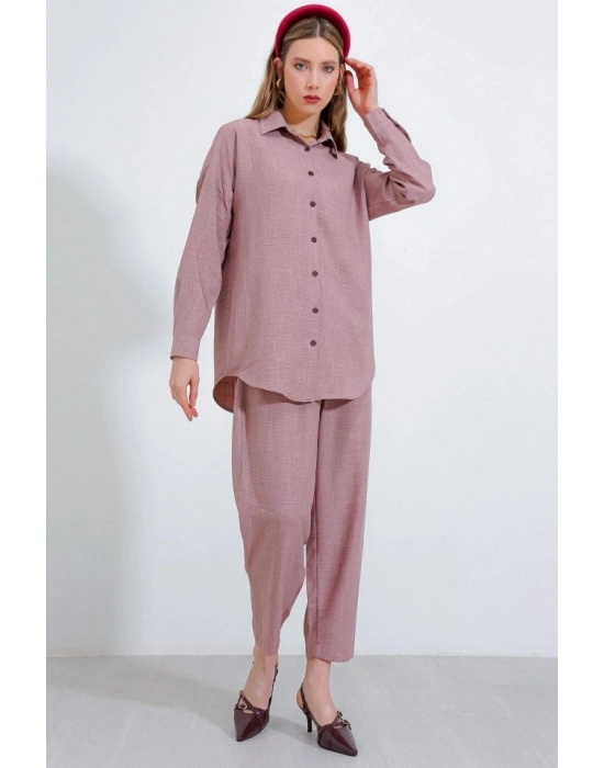 Gül Kurusu Oversize Keten Alt Üst Takım 6622