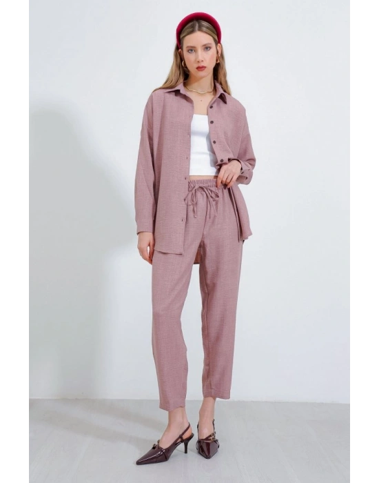 Gül Kurusu Oversize Keten Alt Üst Takım 6622