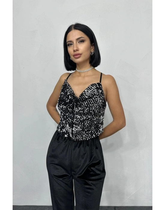 Gümüş Askılı Degaje Bluz