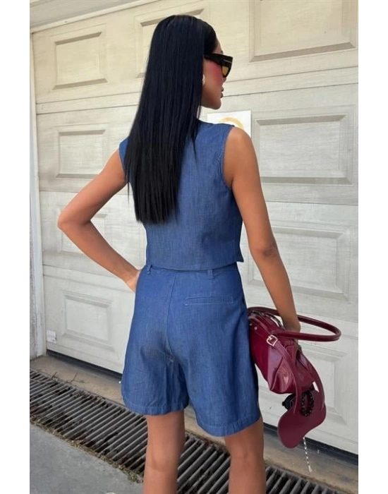 Gümüş Düğmeli Yelek Ve Şort Tensel Takım 10174