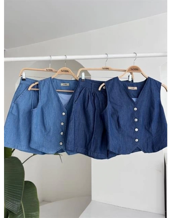 Gümüş Düğmeli Yelek Ve Şort Tensel Takım 10174