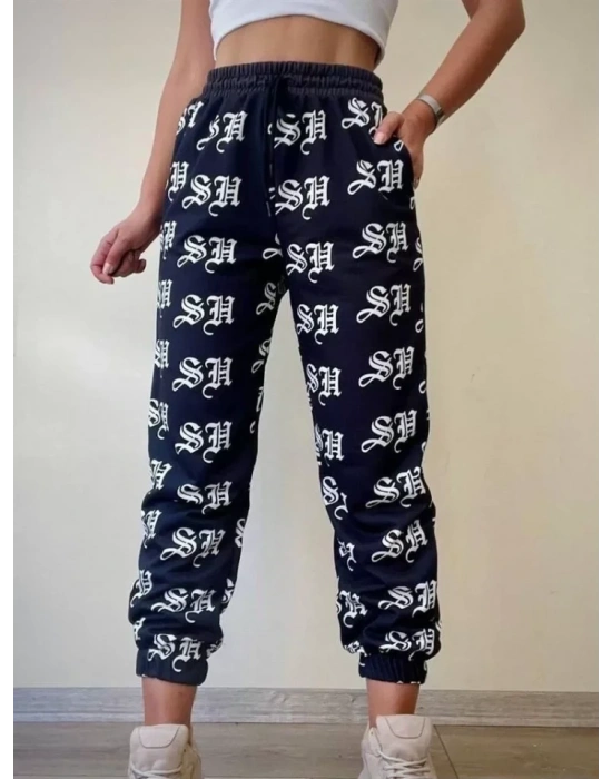 h Dijital Baskılı Bağcıklı Eşofman Altı  iyah