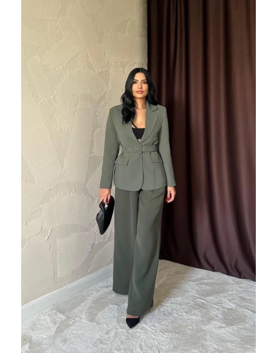 Haki Cep Kapaklı Ve Kemerli Ceket