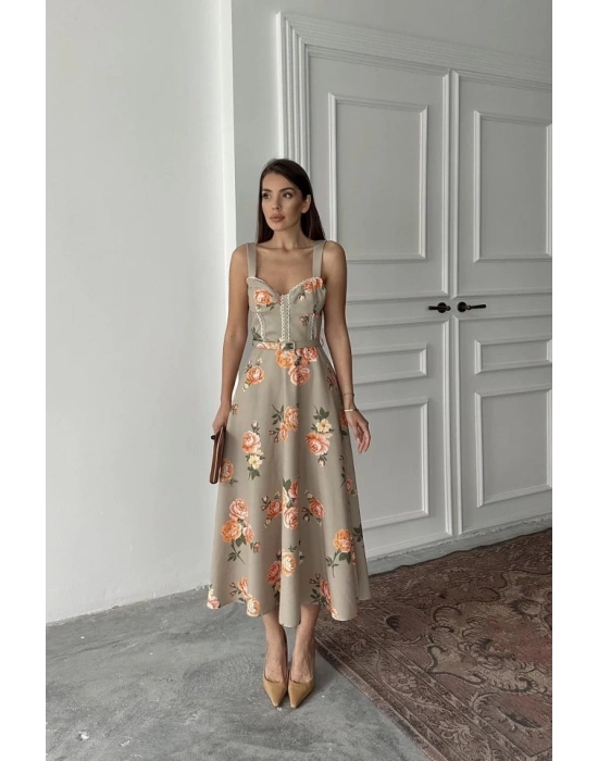 Haki İnce Kemer Detaylı Elbise