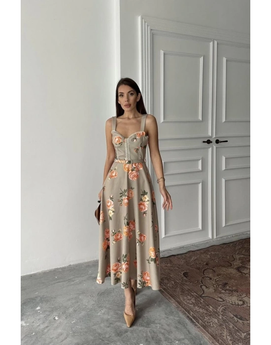 Haki İnce Kemer Detaylı Elbise