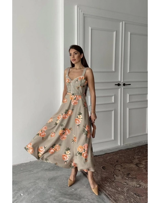 Haki İnce Kemer Detaylı Elbise