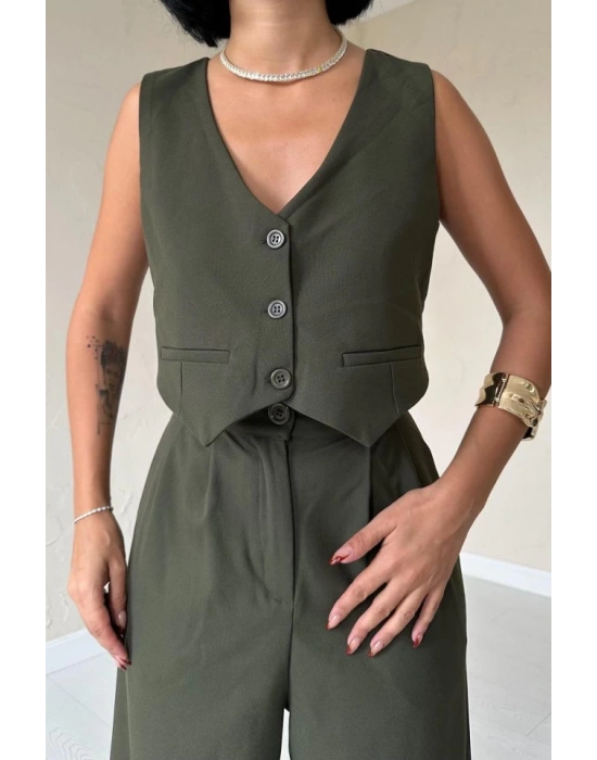 Haki Klas Ceket Ve Yelek Ve Pantolon Takım