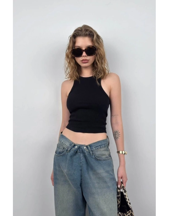 Halter Yaka Kolsuz Bluz