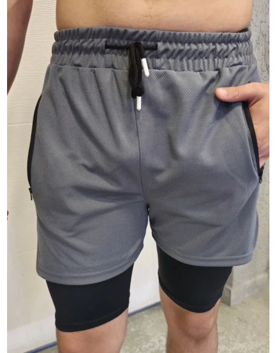 İç Cepli porcu Alt Taytlı Şort  GRİ