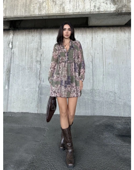 Içi Astarlı Şifon Elbise  Desenli