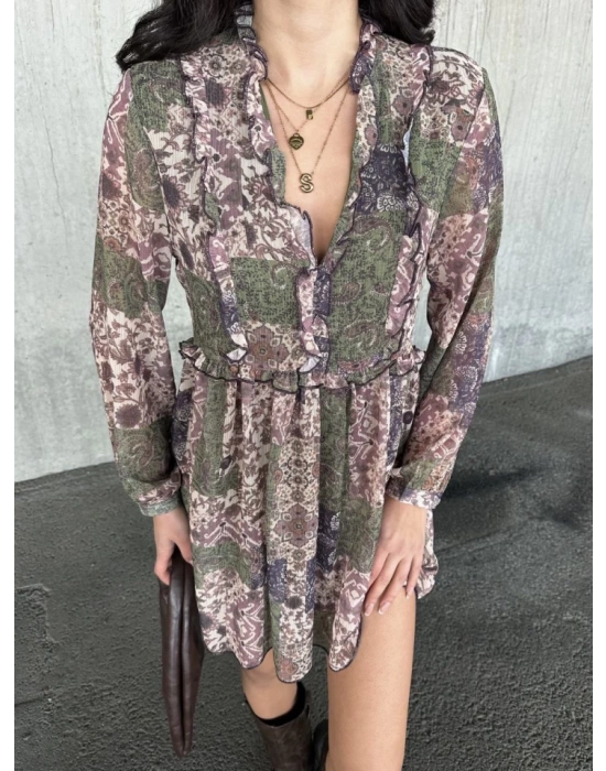 Içi Astarlı Şifon Elbise  Desenli