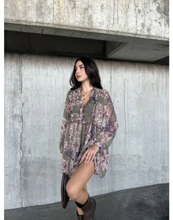 Içi Astarlı Şifon Elbise  Desenli