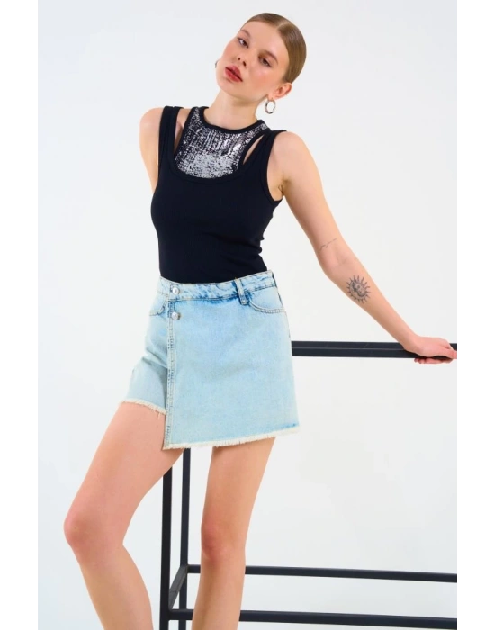 İçi Baskılı Halter Yaka Kaşkorse Atlet  iyah