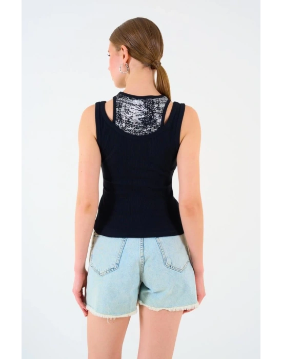 İçi Baskılı Halter Yaka Kaşkorse Atlet  iyah