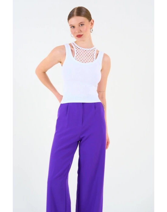 İçi Dantelli Kaşkorse Atlet  Beyaz