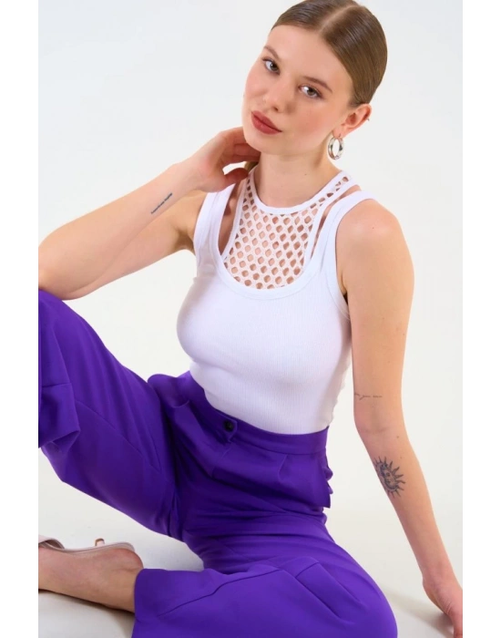 İçi Dantelli Kaşkorse Atlet  Beyaz