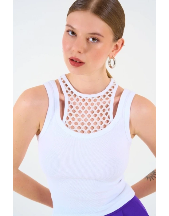 İçi Dantelli Kaşkorse Atlet  Beyaz