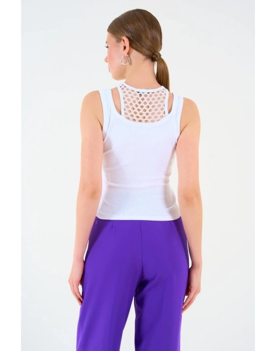 İçi Dantelli Kaşkorse Atlet  Beyaz