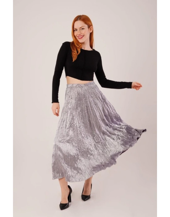 idi Boy Pileli Saten Gri Etek