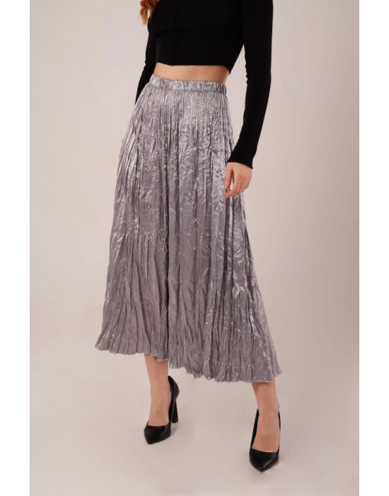 idi Boy Pileli Saten Gri Etek